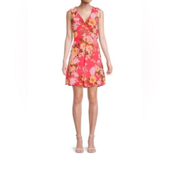 Vince Camuto Sleeveless Floral Chiffon V-Neck Fit & Flare Dress Size 6 NWT - Picture 2 of 12